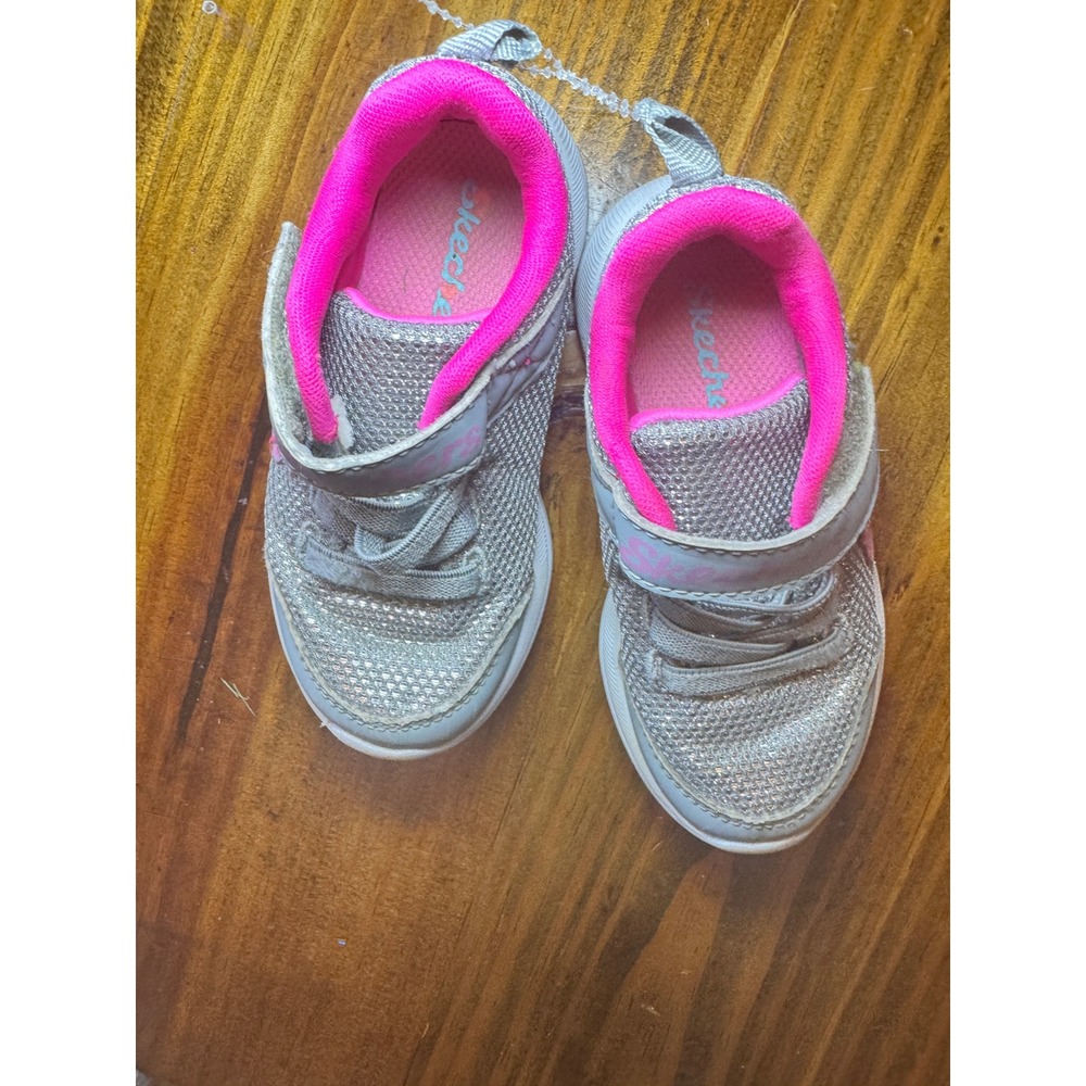 Skechers Girls Silver Pink Shimmer Sneakers SN 302885N Size 7 Toddler - Picture 2 of 6